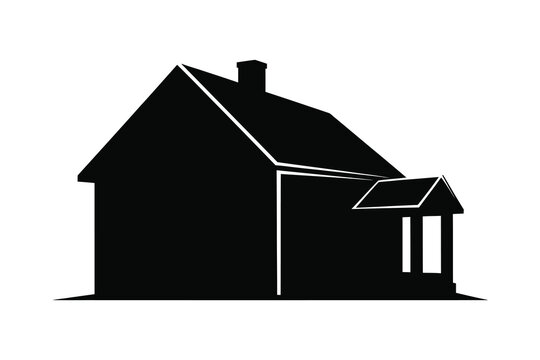 Black silhouette of a simple house with chimney and extension minimalist design