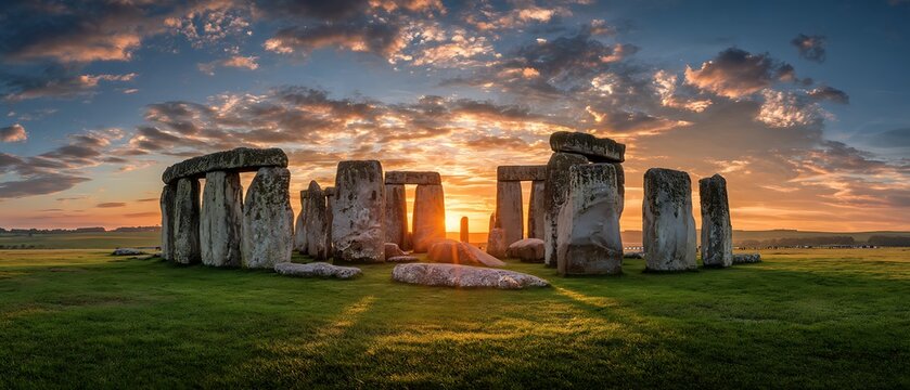 Stonehenge at sunset with sun rays