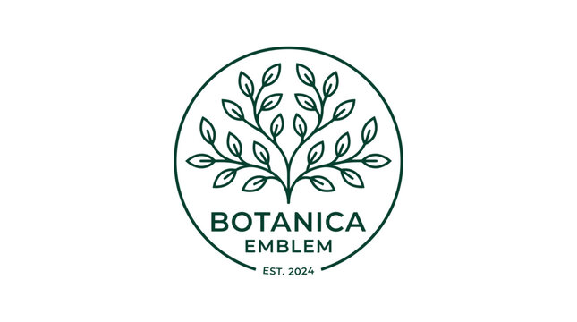 Botanica Emblem Logo Design with Stylized Green Leafy Branch on an Isolated White Background