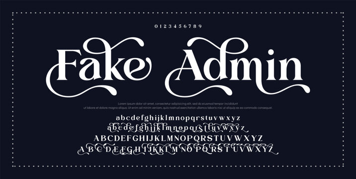 Fake Admin Elegant Font Uppercase Lowercase and Number. Classic Lettering Minimal Fashion Designs. Typography modern serif fonts regular decorative vintage concept. vector illustration