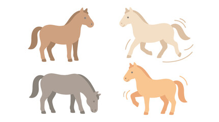 Obraz premium four stylized cartoon horses in side view illustration set on white background