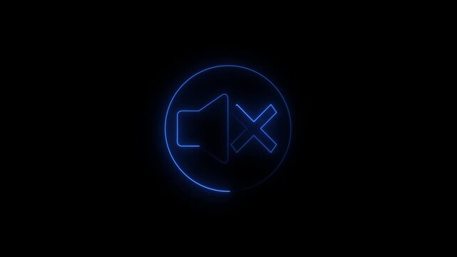 Glowing neon no sound icon animation on a black background. No sound icon sign indicating silence zone or no sound area sign and mute. mute icon sign. volume off. silent icon animation.