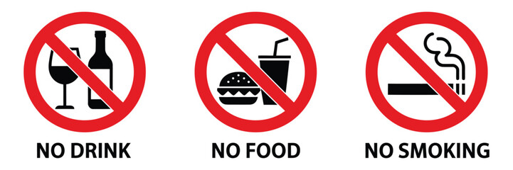 No Eating, Drinking, and Smoking Vector Sign, Prohibition Warning Symbol for Public Areas, Workplace Safety, Restaurant Rules, and Restricted Zone Design