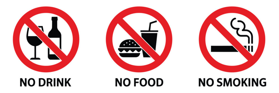 No Eating, Drinking, and Smoking Vector Sign, Prohibition Warning Symbol for Public Areas, Workplace Safety, Restaurant Rules, and Restricted Zone Design