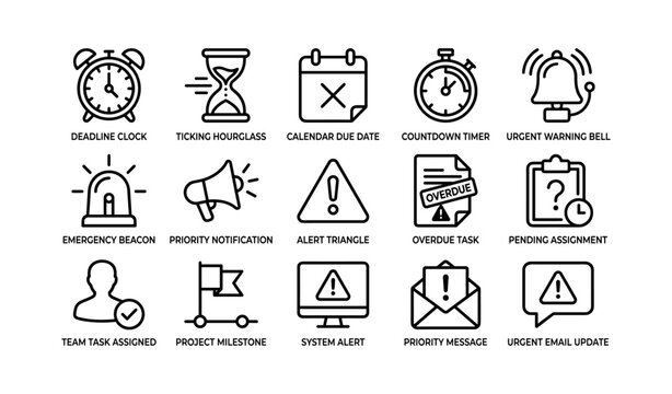 Alert and deadline icons indicating urgency and task status