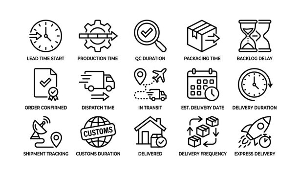 Delivery and lead time icons showing logistics timing elements