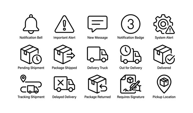Notifications and delivery status icons displayed in grid layout