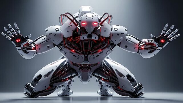Futuristic robotic creature in a crouched stance