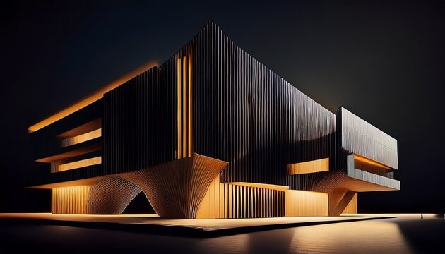 modern architecture against an abstract black background captured at night geometric lines that create an intriguing play of shadows and light against a stark