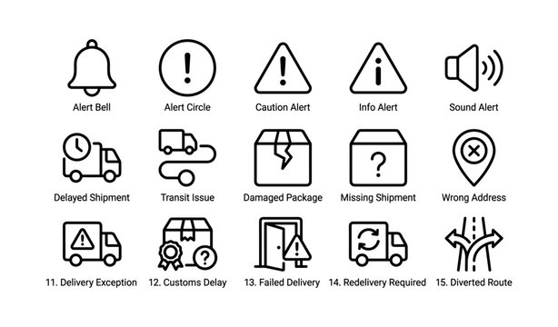 Warning and shipment alert icons displayed on white background