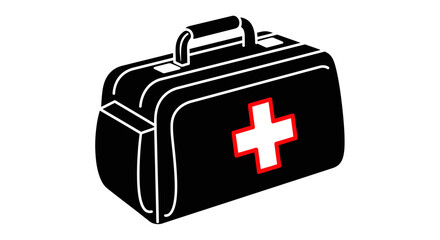 Fototapeta premium Black First Aid Kit with Red Cross Symbol - Medical Emergency Bag