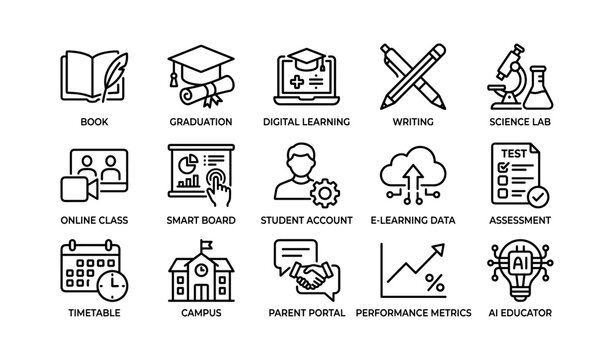 Education and e learning icons representing school concepts grid
