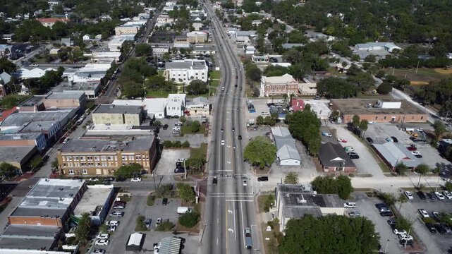 Static drone view of main street downtown Palatka Fl two