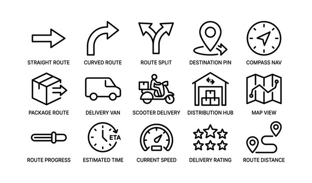 Delivery and navigation icons arranged in grid layout