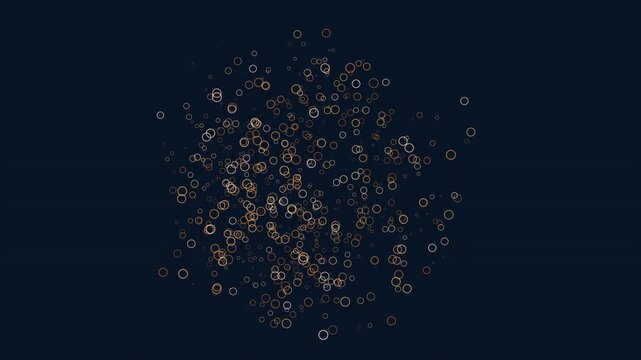 Abstract underwater style bubbles and glowing particles drift and rise on a dark blue background, ideal for technology, science, data, or atmospheric backdrop use