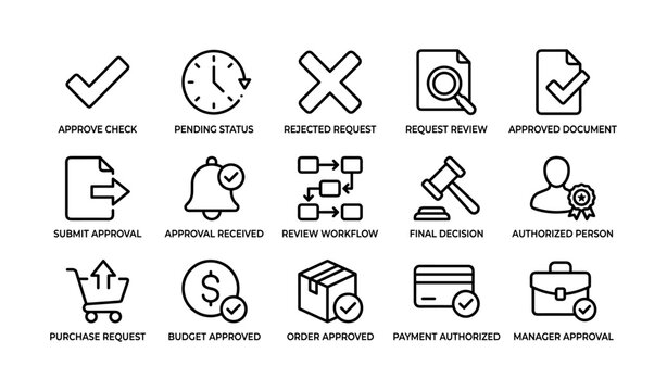 Approval and workflow icons arranged in grid on white background