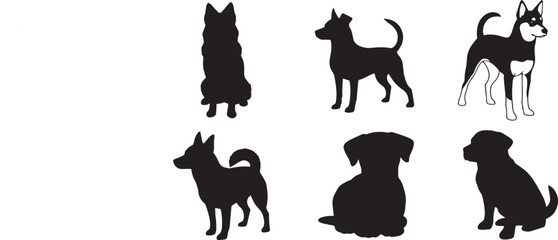 Cute dog silhouettes set with various breeds and puppy poses © parvejstudio