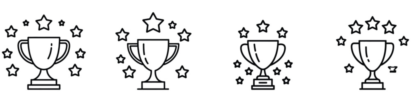 High quality vector of collection of outline trophy cup with stars icons.