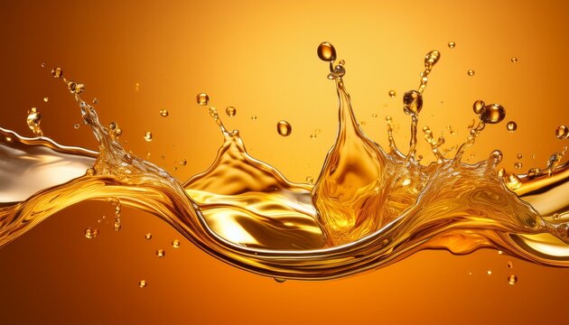 golden oil splash cut out on orange bacground