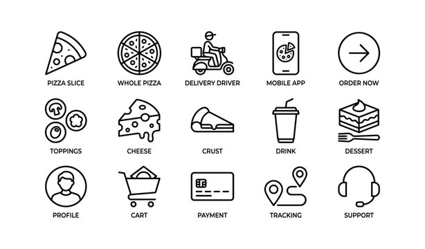 Pizza and delivery icons showing food and ordering symbols
