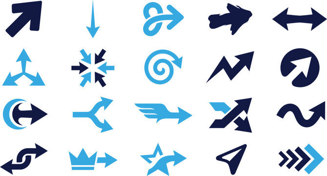 Collection of modern arrow icons and symbols for navigation and direction flat vector.