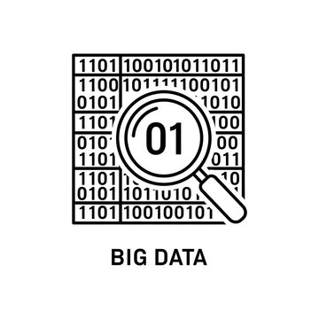 Big data concept with magnifying glass on binary code on white background
