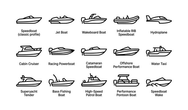 Various boat and speedboat icons displayed in a grid layout