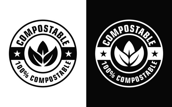 100% Compostable black vector icon SVG