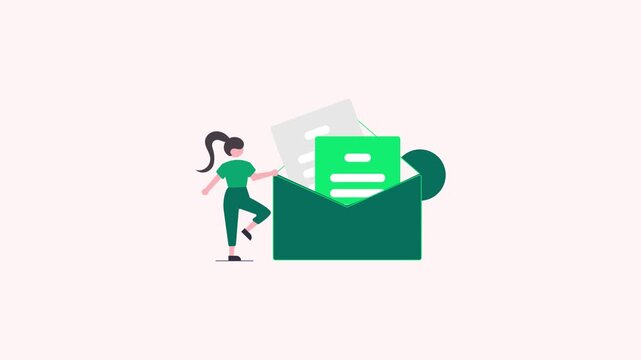 Business Women Empty Inbox Icon Animation for Email UI Empty State 4K