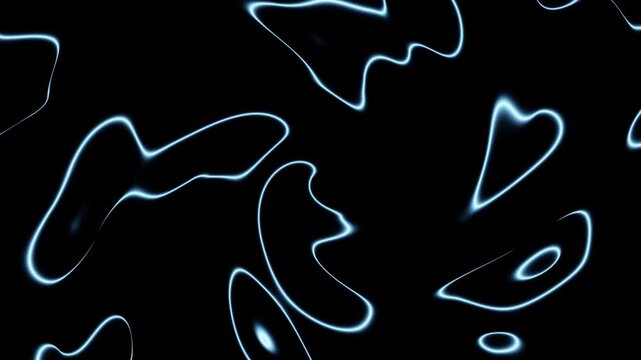 Flowing neon blue light lines ripple and drift across a deep black background, creating an abstract futuristic energy pattern for technology, music, and sci fi visuals