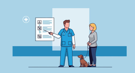 Obraz premium Veterinarian Explains Treatment Plan to Pet Owner with Dog