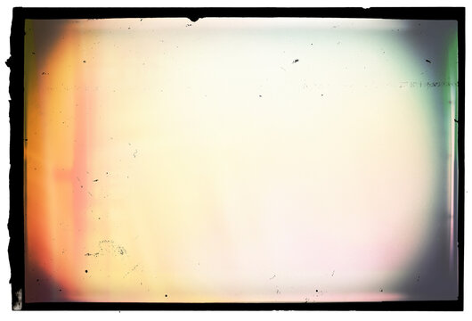Vintage slide film frame vignette and light leak template of an old camera with dusts, splatters and scratches on transparent background (png image).