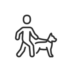 Fototapeta premium Person walking dog, linear style icon. Pet care and dog walking service. Editable stroke width