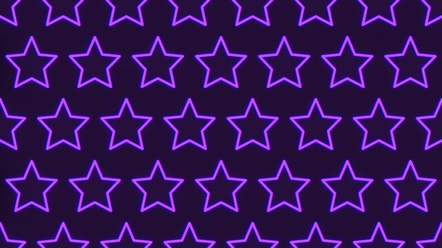 Abstract neon stars repeat across a dark background with purple and blue glow, ideal for party visuals, ratings themes, retro design, and motion backdrops