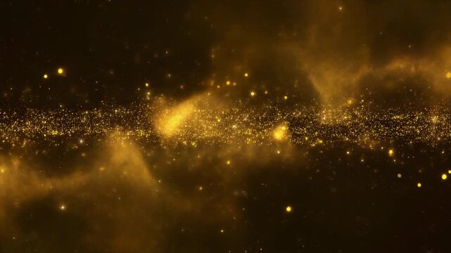ゴールド星雲が漂う宇宙ラグジュアリーシームレスループ背景 ワイドスクリーン・YouTube用 16:9 4K