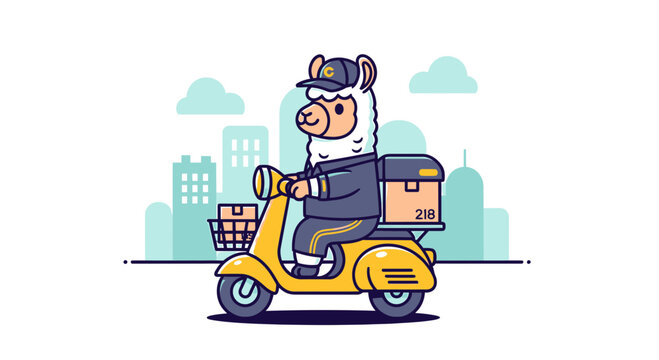 Llama delivery rider on scooter with packages
