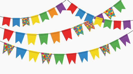 Obraz premium Colorful Festa Junina flags isolated on a white background, with a traditional festive style and typical Brazilian decoration.