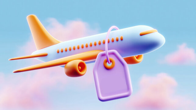 3d rendering of a passenger airplane with a large blank price tag attached to its side representing the variable cost of travel