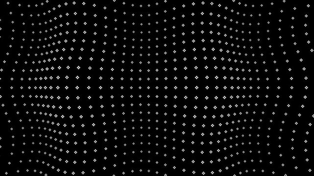 Abstract White Wavy Diamond Rhombus Pattern on Black Background, Monochrome Halftone Diamond Wave Surface, Flowing Diamond Animation Motion Graphics Seamless Loop, 4K