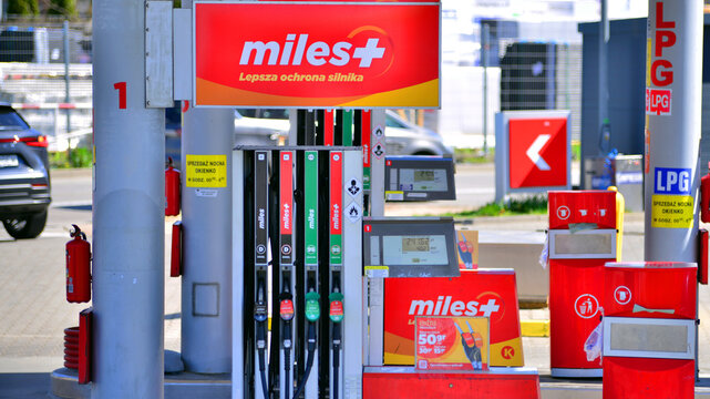 Warsaw, Poland. 21 April 2026. Gas station Circle K. Fuel pumps at Circle K petrol station. 