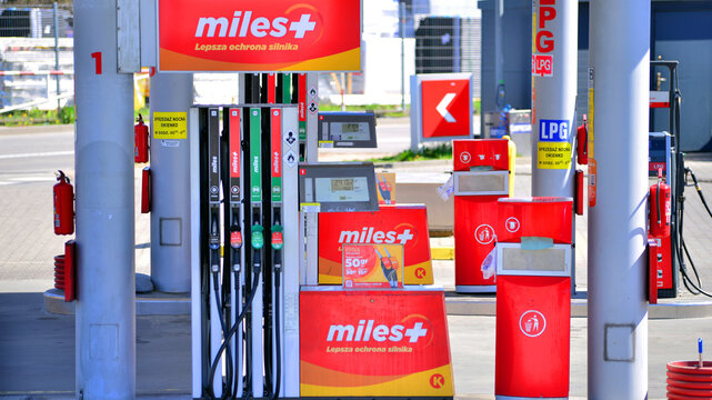Warsaw, Poland. 21 April 2026. Gas station Circle K. Fuel pumps at Circle K petrol station. 