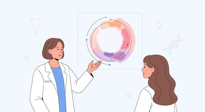 Doctor Explains Menstrual Cycle Chart to Woman Patient in Medical Consultation
