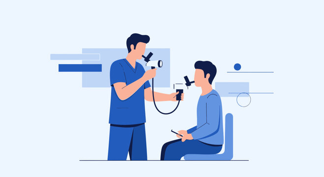 Doctor performing lung function test on patient with spirometer for respiratory health checkup.