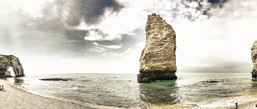 Panoramic view of Etretat famous cliffs, Normandy - France