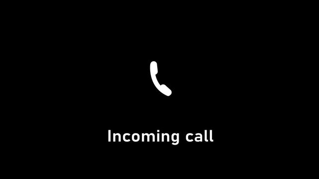 A white wonderful mobile incoming call icon,call concept animation with writing incoming call animation black background.