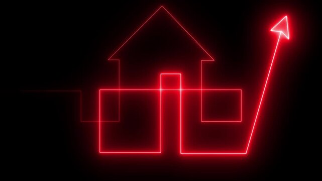 Link &times;Title:Home icon house sign neon lights animation with up arrow.animation. Neon home business graph icon animation. 4k video animation