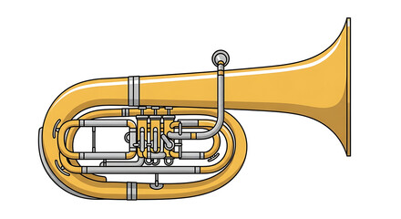 Obraz premium Isolated brass euphonium or baritone horn musical instrument with valves and bell, clear vector illustration on white background