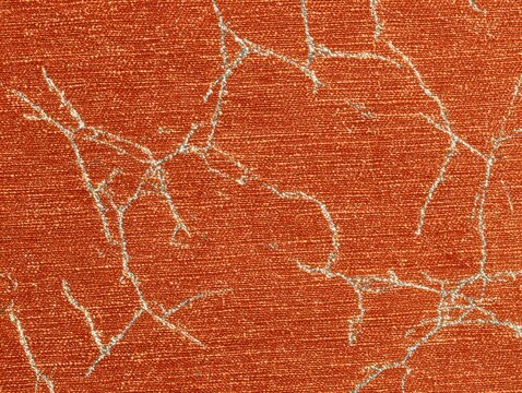 High-resolution photo texture of a rich, velvety orange fabric surface, with fine, almost imperceptible silver thread spider web patterns
