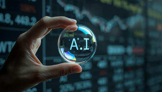 雇用不安を暗示するAIの泡と日本人の手元の社会問題イメージ