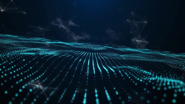 Abstract Cyber 3D Space with Rotating Connected Particles and Point Cloud
